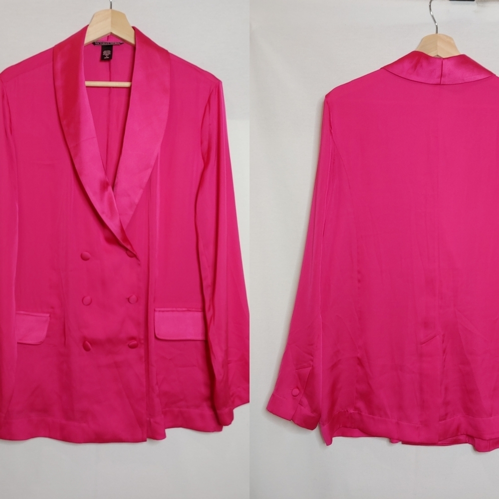 Victoria's Secret Blazer Satin Chiffon Double Breasted Pink Oversized‎ Medium M